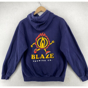 BLAZE BREWING Hoodie Adult M Biddeford ME Saco Beer Pullover Sweatshirt Blue